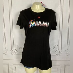 Majestic Genuine Merchandise MLB Miami Marlins Women’s Short Sleeve Shirt Large